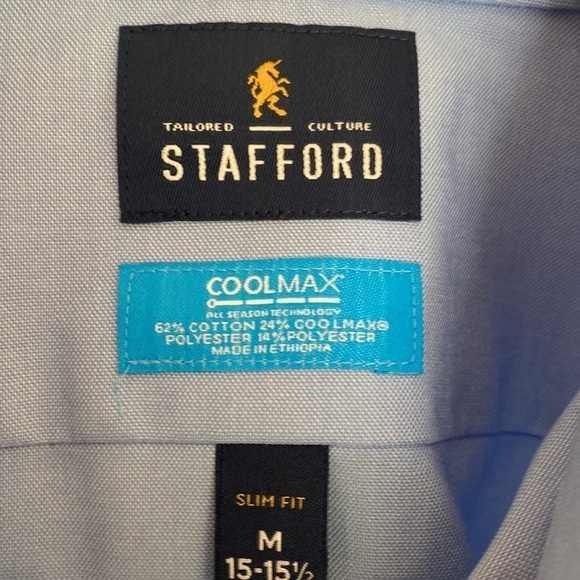 Nwot Stafford men’s blue long sleeve coolmax dress shirt slim fit - Picture 2 of 3